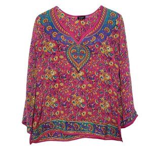 Tolani Silk Stephanie Blouse Floral Boho Oversize Lightweight Womens Sz XS